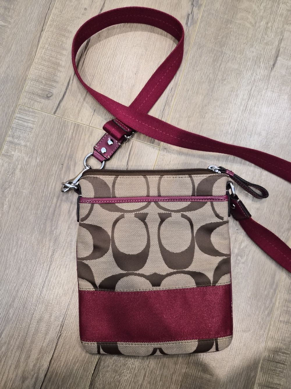 Coach Signature Crossbody Bag in Brown and Burgundy